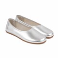 Women SILVER BRIGHT Leather Barefoot Ballerinas: Handmade Zero Drop Shoes, Classic Comfort & Style, 6mm Rubber Outsole