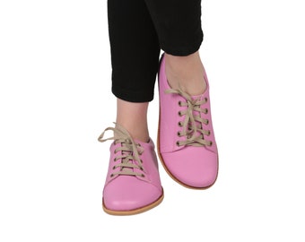 WOMEN Zero Drop SNEAKER Barefoot PINK Smooth Leather Handmade Shoes, Natural, Colorful, Slip-On