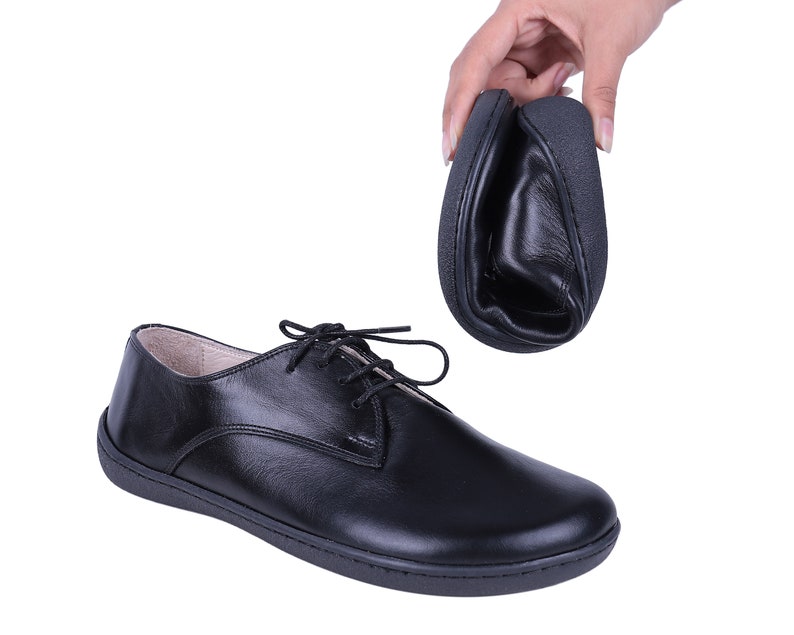 MEN Zero Drop Oxford Barefoot BLACK SMOOTH Leather Handmade Shoes, Natural, Colorful, Slip-On 5mm RuBBER OuTSOLE image 3