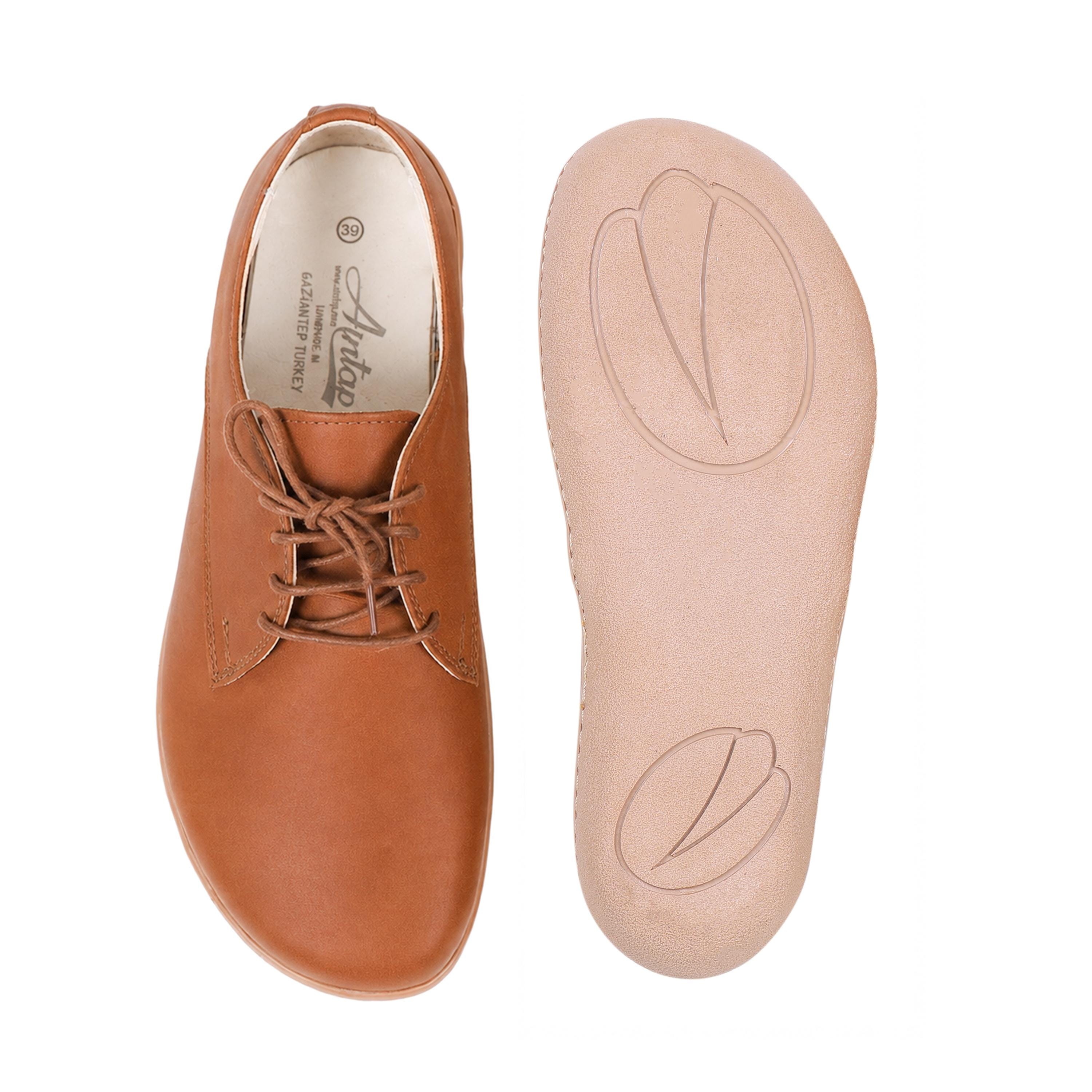 MEN Barefoot TAN SMOOTH Leather Oxford Shoes, Handmade, Moccasins, Soft and Flexible Rubber Outsole