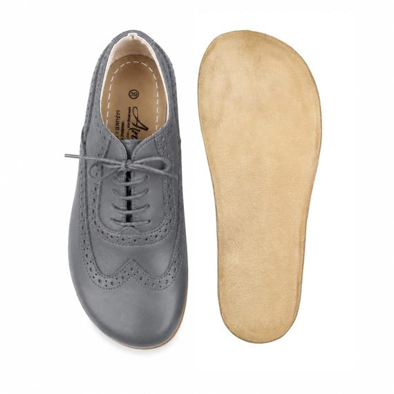 grey dress yellow shoes Women's Barefoot Oxford Shoes: Handmade GRAY SMOOTH Leather Moccasins Womens Oxfords
