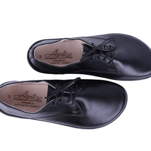 MEN Zero Drop Oxford Barefoot BLACK SMOOTH Leather Handmade Shoes, Natural, Colorful, Slip-On 5mm RuBBER OuTSOLE image 2