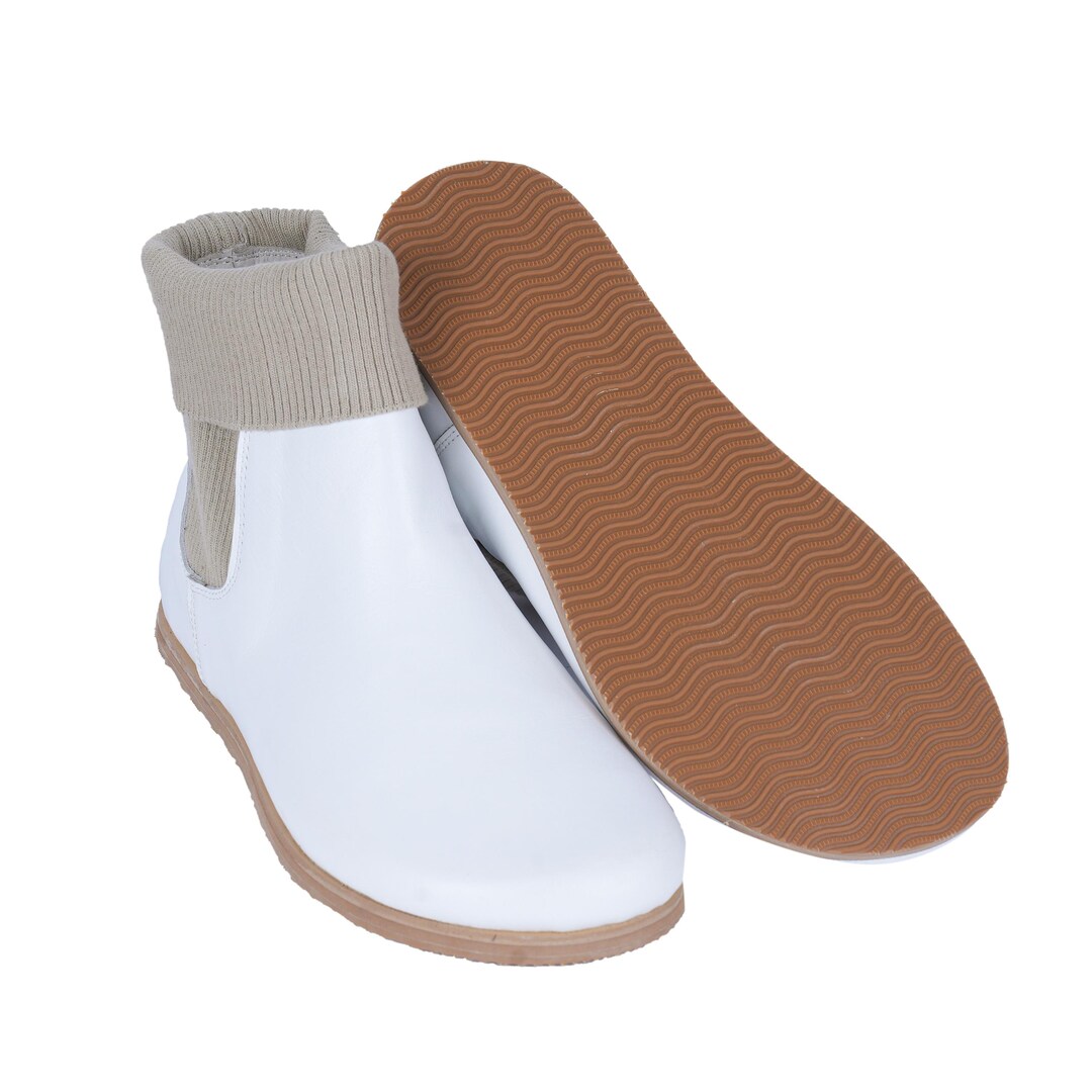 Wide Toe Barefoot Chelsea Boots: White Leather, Zero Drop 