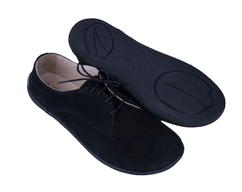 Zapatos Oxford descalzos de piel nobuk negra - Hechos a mano con cero caída