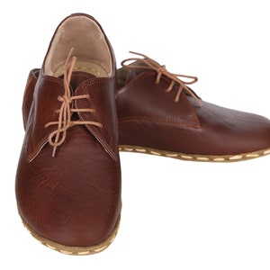 MEN Oxford Barefoot DARK BrOWN Leather Handmade SPORT Yemeni Shoes, Natural, Colorful, Slip-On