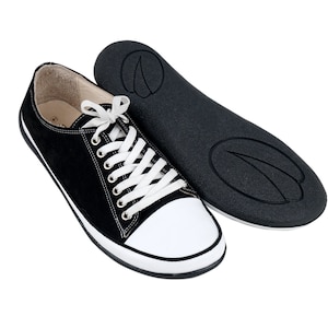 Women Wider Converse Style Shoe, Handmade, Zero Drop, Barefoot BLACK Nubuck Leather, Natural, Colorful, Leather Insole, 6mm Rubber Outsole