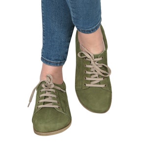 WOMEN Barefoot SNEAKERS GREEN Nubuck Leather Handmade Yemeni Shoes, Natural, Colorful, Slip-On