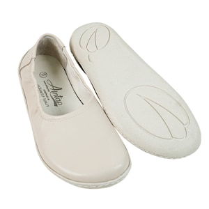 Flat Ballet Barefoot Zero Drop CREAM SMOOTH Leather Ballerinas, Leather Handmade Shoes, Slip-On Slip-On 6mm Rubber Outsole