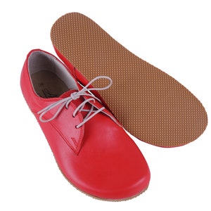 Handmade Red Leather Oxford Barefoot Shoes: Women&#39;s Zero Drop Slip-On