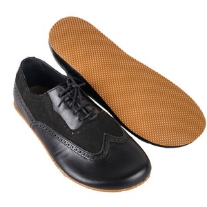 Women Barefoot OXFORD, Moccasin Shoes Businesswoman Matte Black Leather Handmade Zero Drop, Dress Formal Oxfords Lace Up RUBBER OUTSOLE