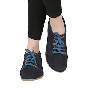 WOMEN Barefoot SNEAKERS Navy BLUE Nubuck Leather Handmade Yemeni Shoes ...