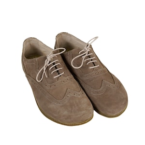 MEN Barefoot OXFORD, Moccasin Shoes for  Businessman SMOKED Nubuck Leather Handmade Zero Drop, Dress Formal Oxfords Lace Up