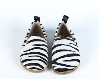 Kids Barefoot Zebra Calf Hair Leather Slip-On Shoes