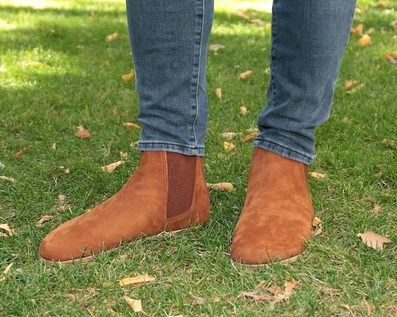 Men Handmade Chelsea Boots Zero Drop Barefoot Tan Nubuck - Etsy Uk