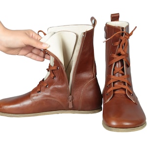 HEREN Laarzen WIDE Zero Drop Barefoot BRUIN Zacht leer Handgemaakt, natuurlijk, kleurrijk, lederen binnenzool en buitenzool