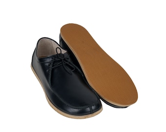 Men LOAFER BLACK Smooth Leather, Handmade Barefoot, Grounding, Zero Drop, Leather Insole &  Soft Eva Base and Rubber Sole