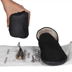 Women&#39;s Black Nubuck Leather Barefoot Slip-Ons: Flexible Zero Drop Shoes