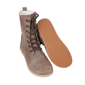 DAMES Laarzen BREDE Zero Drop Barefoot Bizon - Beige Crazy Leather Handgemaakt, natuurlijk, kleurrijk, Eva Base-loopzool