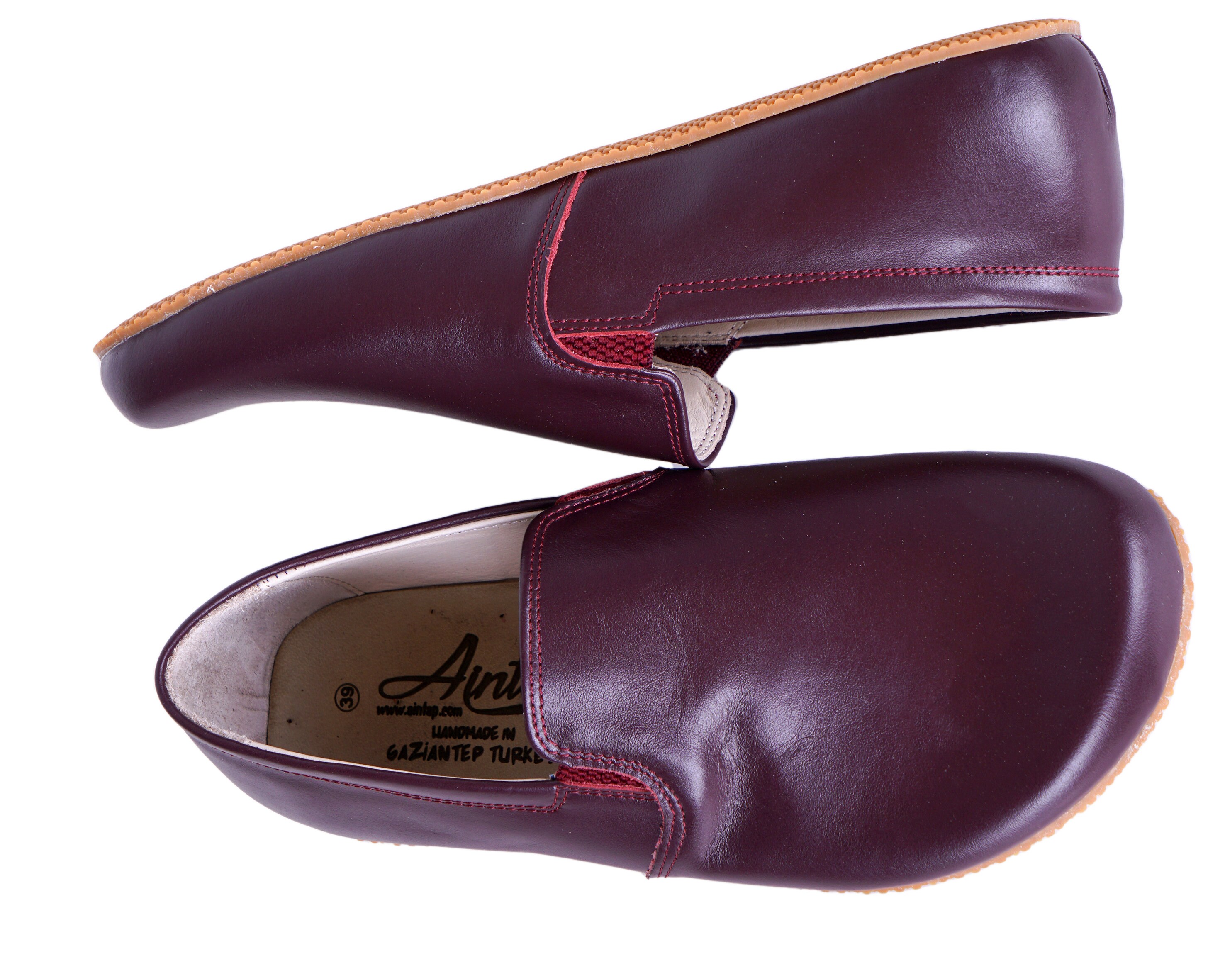 Burgundy Leather Barefoot Slip-on Shoes: Handmade Zero Drop 