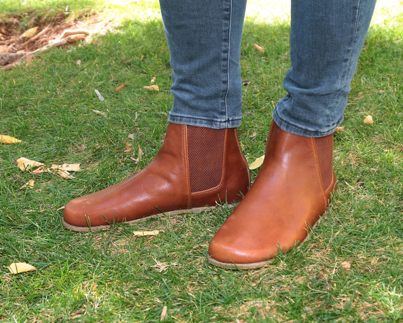 Women Handmade CHELSEA Boots Zero Drop Barefoot BROWN Smooth Etsy