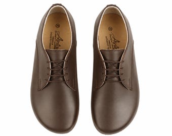 Men Barefoot DARK BROWN SMOOTH Leather Oxford Shoes, Classic Comfort & Style: Handmade, Moccasins