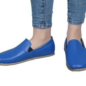 WOMEN Barefoot BLUE Leather Handmade Classic Yemeni Shoes, Natural, Colorful, Slip-On