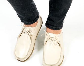 Men LOAFER CREAM Smooth Leather, Handmade Barefoot, Grounding, Zero Drop, Leather Insole & Outsole