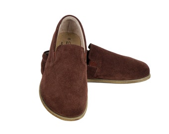 MEN Barefoot BROWN SUEDE Leather Handmade Classic Yemeni Shoes, Natural, Colorful, Slip-On