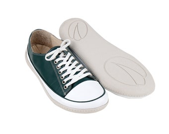 Handmade Green Leather Barefoot Shoes: Women's Wide Toe Sneakers