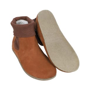MEN Wide Barefoot Chelsea Boots, Zero Drop, Stacked Sock-like Cuffs, TAN NUBUCK Leather Handmade, Natural, Leather Insole & Outsole