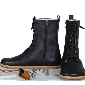 MEN Boots Wide Zero Drop Barefoot BLACK Sooth Leather Handmade, Natural, Colorful, Leather Insole and EVA Outsole