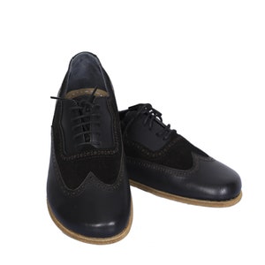 OXFORD pieds nus HOMME, Mocassins pour homme d'affaires en cuir lisse noir mat fait main Zero Drop, robe habillée Oxford à lacets