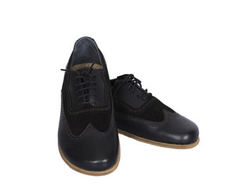 Men's Handmade Leather Barefoot Oxford Shoes: Matte Black Dress Oxfords