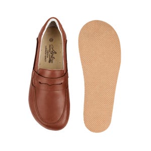 Men's Barefoot BROWN SMOOTH Leather Shoes, Handmade, Penny Loofers, 3MM Rubber Sole