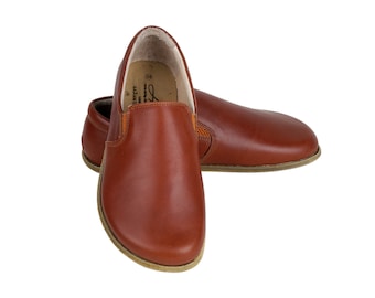 WOMEN Zero Drop Barefoot BROWN SMOOTH Leather Handmade Classic Yemeni Shoes, Natural, Colorful, Slip-On