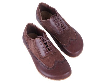 Men's Barefoot Leather Oxford Shoes: Dark Brown Handmade Zero Drop Dress Shoes Men's Barefoot Leather Oxford Shoes: Dark Brown Handmade Zero Drop Dress Shoes