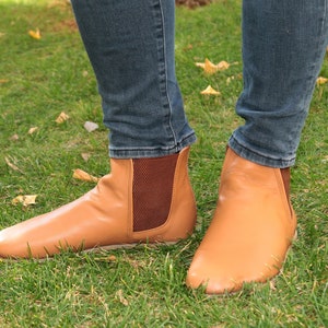 Handmade Mens Tan Leather Chelsea Boots: Zero Drop Barefoot Shoes