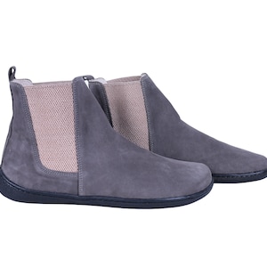 Men Handmade CHELSEA Boots Zero Drop, Barefoot GRAY NUBUCK Leather, Natural, Colorful, Leather Insole & 5mm Soft Rubber