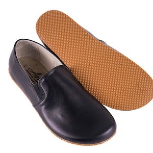 Scarpe da uomo in pelle nera Barefoot slip-on: drop zero, suola in gomma da 5 mm