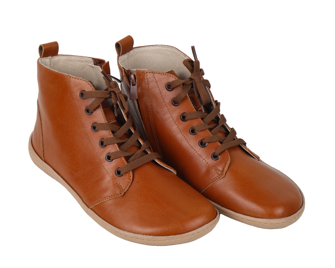 MEN Wider Zipper & Laces Short Boots Zero Drop Barefoot BRIGHT Tan