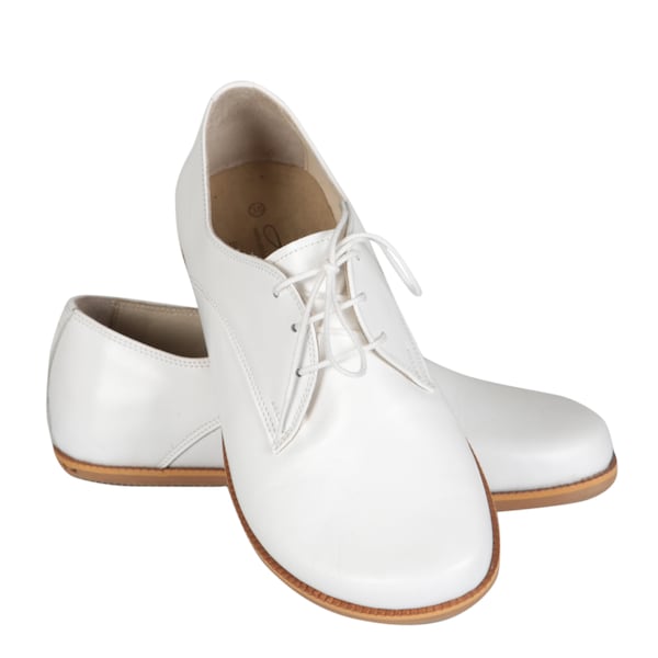 WOMEN Zero Drop Oxford Barefoot WHITE SMOOTH Leather Handmade Shoes, Natural, Colorful, Slip-On Eva Sole