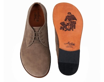 Zapatos Oxford de piel nobuk azul ahumado para mujer, estilo clásico, cómodos y elegantes: hechos a mano, mocasines.