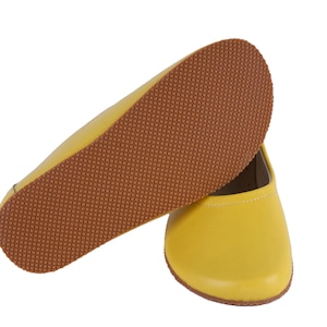 Flat Ballet Barefoot Zero Drop YELLOW SMOOTH Leather Ballerinas, Leather Handmade Shoes, Slip-On 5mm Rubber Outsole image 5