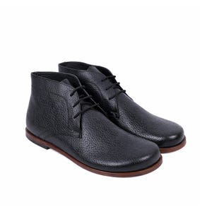 Women's Barefoot BLACK PATTERNED Leather Chukka Boots, Classic Comfort & Style: Handmade, Moccasins