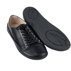 MEN Wider Converse Style Shoe, Handmade, Zero Drop, Barefoot All BLACK Smooth Leather, Natural, Colorful,Leather Insole, 6mm Rubber Outsole