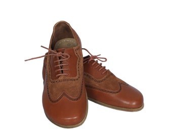 Frauen Barfuß OXFORD, Mokassin Schuhe für Geschäftsfrau BROWN Glattleder Handgemacht Zero Drop, Kleid Formale Oxfords Lace Up