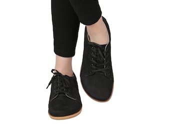 WOMEN Zero Drop SNEAKER Barefoot BLACK Nubuck Leather Handmade Shoes, Natural, Colorful, Slip-On