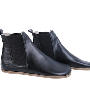 Women Handmade CHELSEA Boots Zero Drop, Barefoot BLACK Smooth Leather, Natural, Colorful, Leather Insole & Outsole image 4