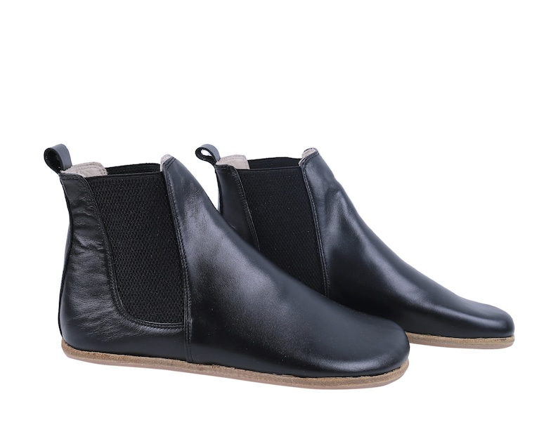 Women Handmade CHELSEA Boots Zero Drop, Barefoot BLACK Smooth Leather, Natural, Colorful, Leather Insole & Outsole image 4