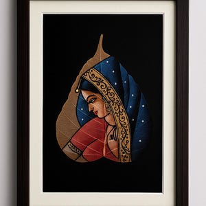 Beautiful lady and Inspirational Natural Bodhi Tree Painting , Dry Leaf Art , Indian Peepal Leaf , Handmade Home Decor , Personalized Gift
